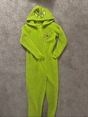 Grinch -Inspired Fleece One-Piece Hooded Pajamas unisex
